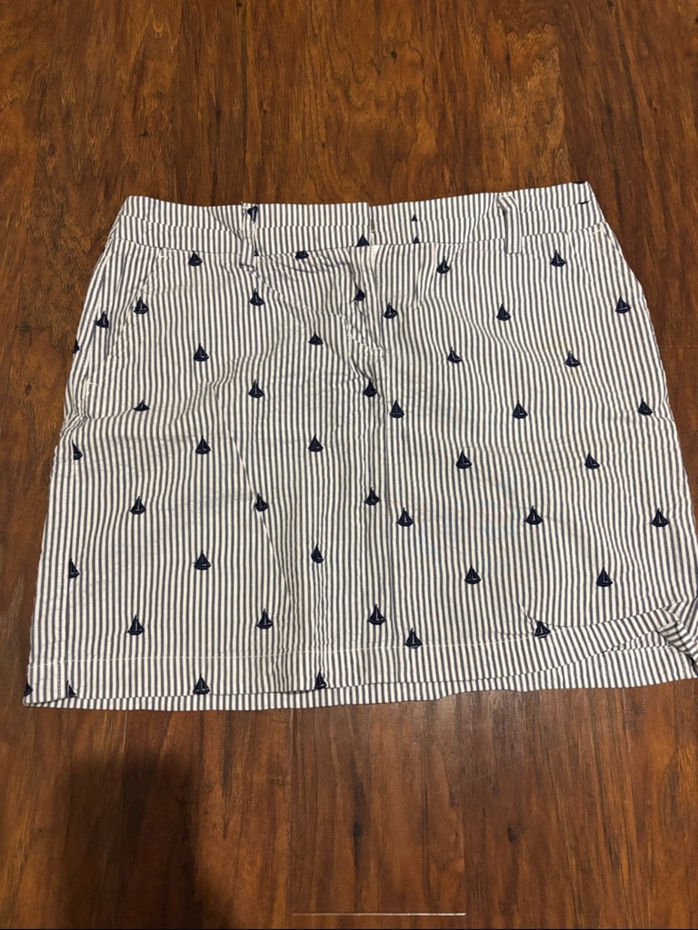 Striped Navy Sailboat Embroidered Mini Skirt